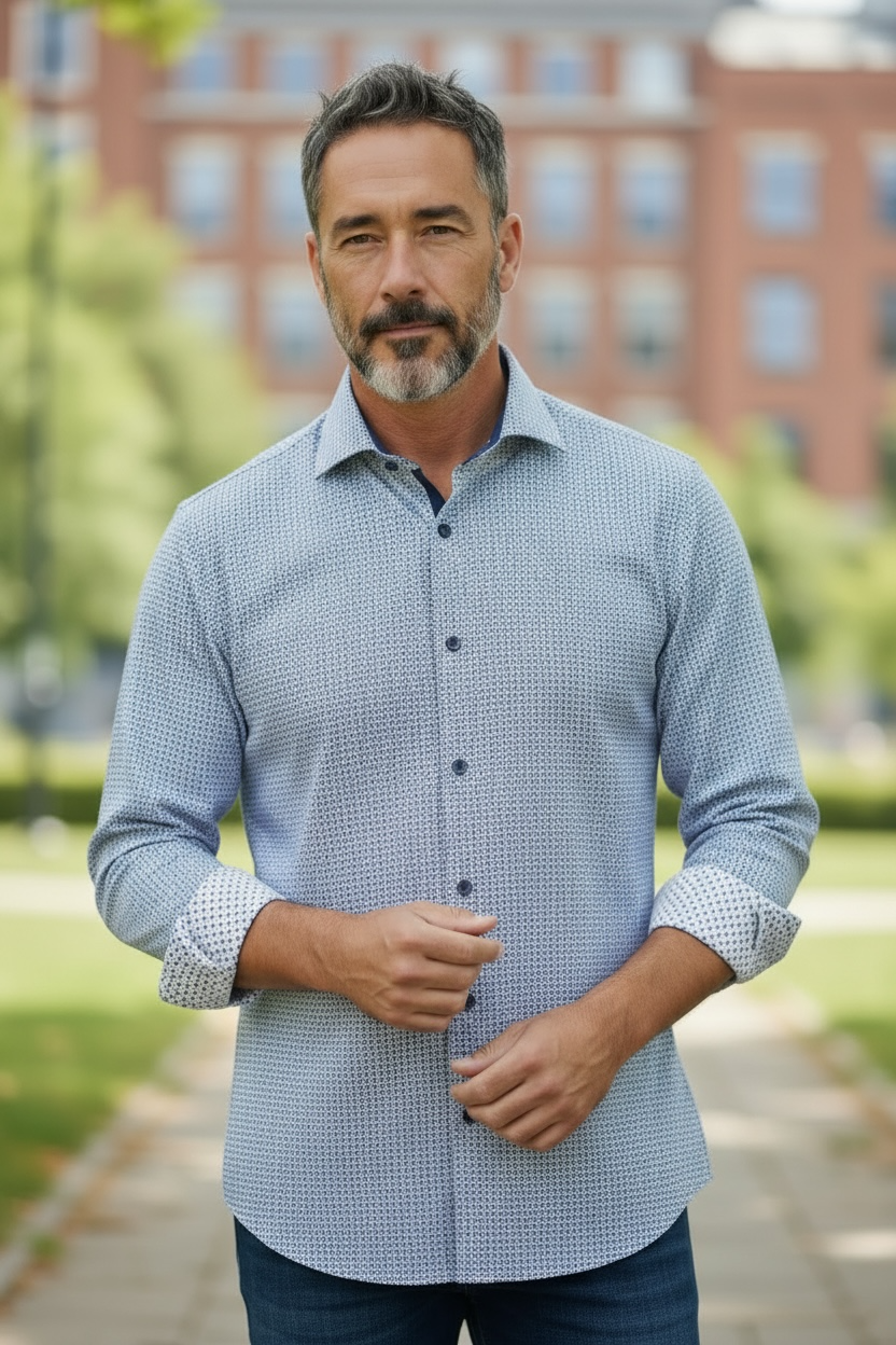 BRENT BLUE MICRO CHECK SHIRT