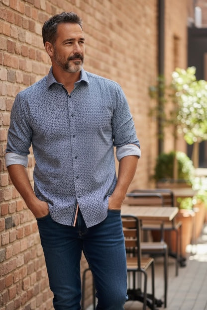 BRENT NAVY/BLUE PRINT SHIRT