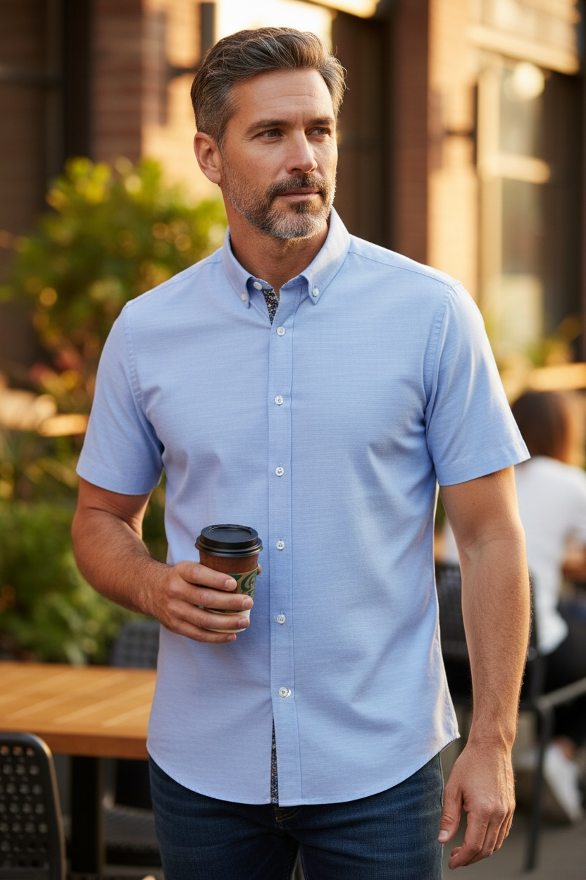 BUGATTI SHORT SLEEVE BLUE SHIRT