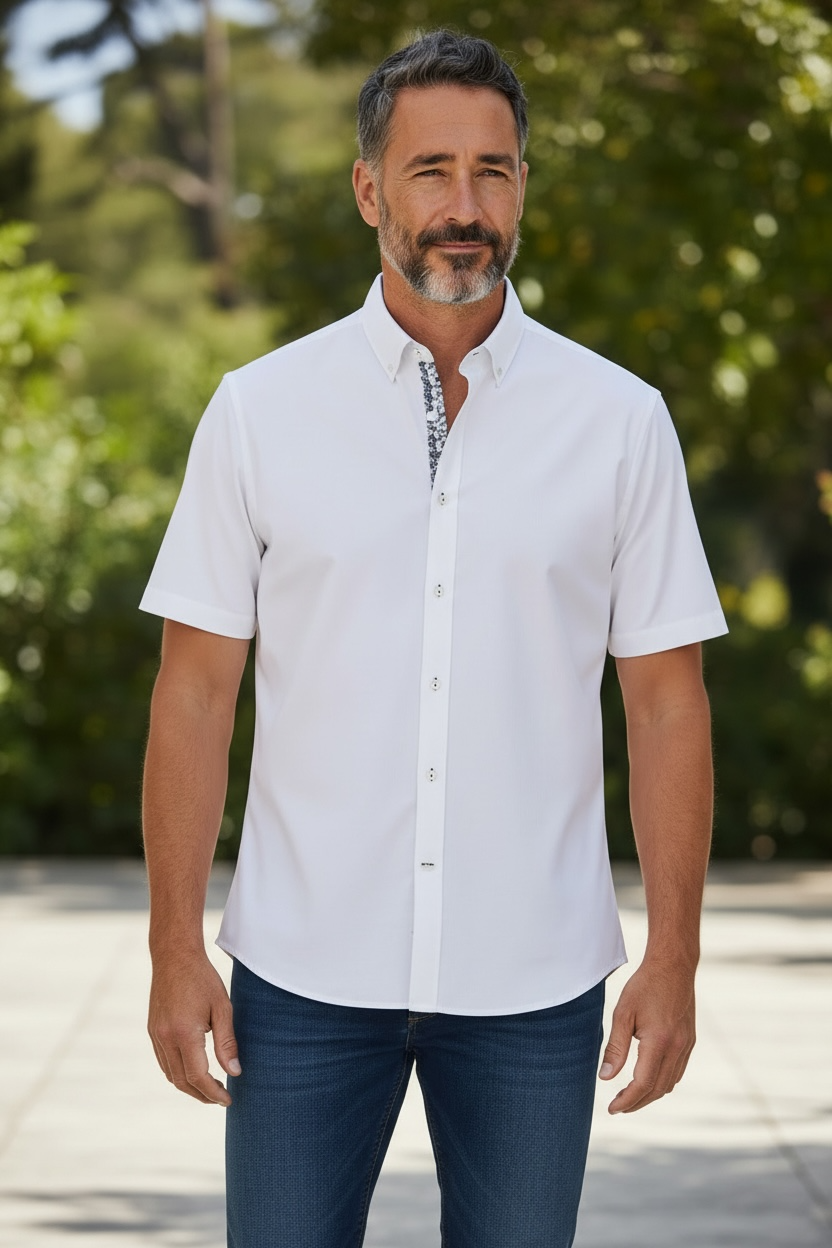 BUGATTI SHORT SLEEVE  WHITE SHIRT