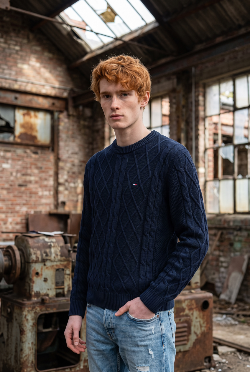 TOMMY JEANS M DARK BLUE REG CABLE KNIT SWEATER