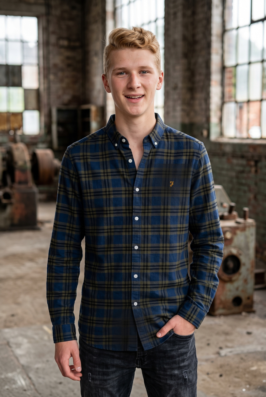 FARAH EVERGREEN BREWER ORGANIC CHECK SHIRT