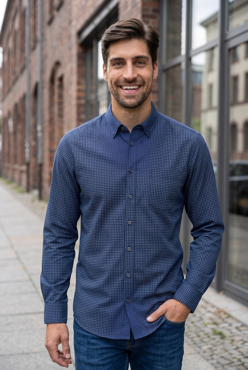 CASAS MODA FRANK NAVY  PRINT SHIRT