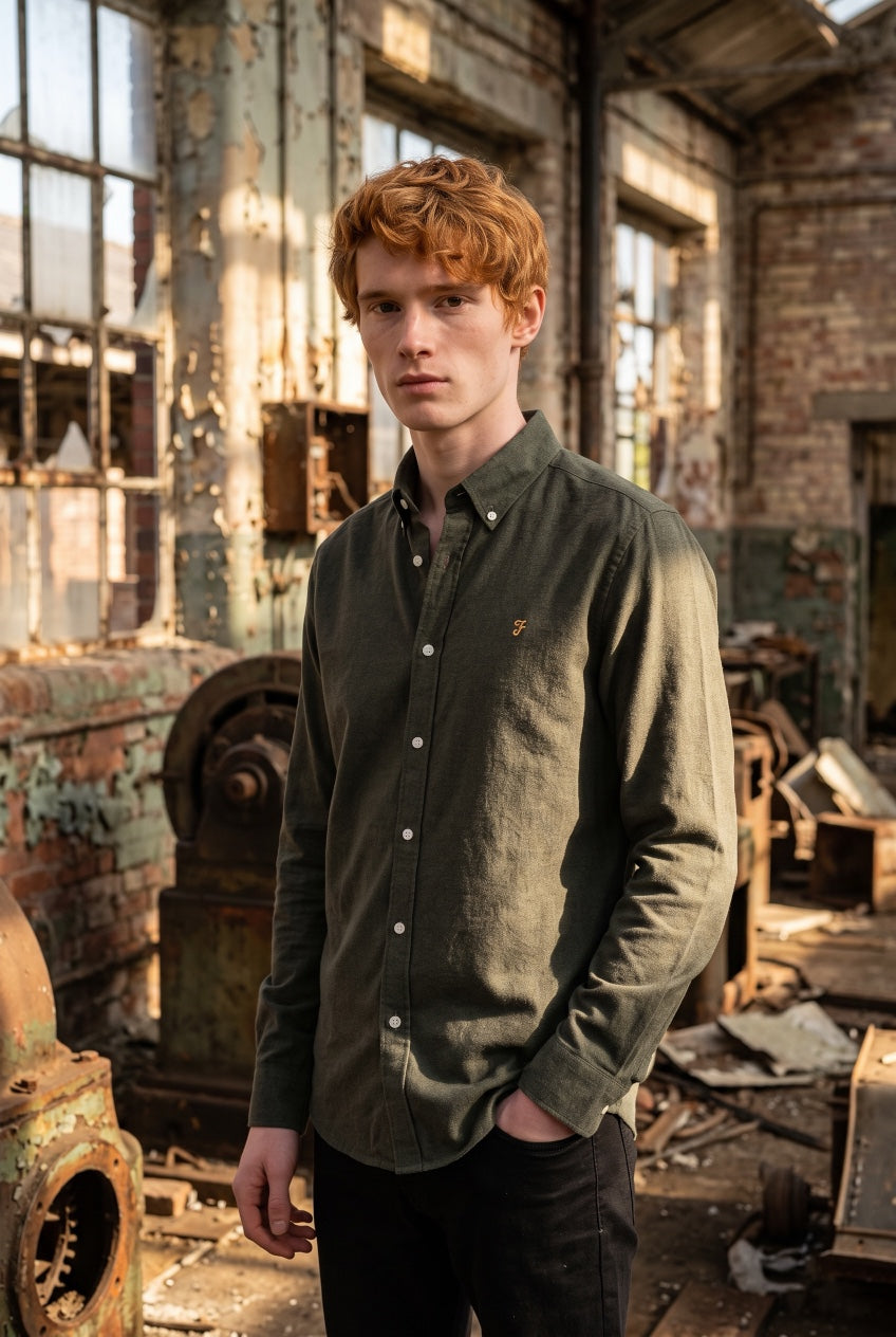 FARAH GREEN BREWER LS SHIRT