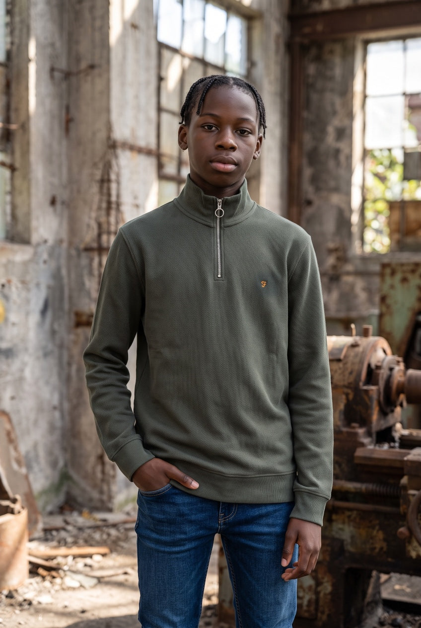 FARAH GREEN CONRAD 1/4 ZIP SWEATER