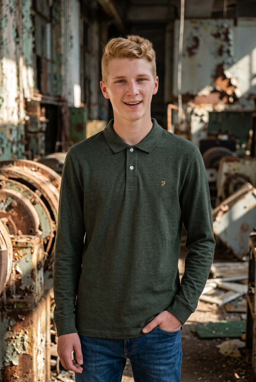 FARAH GREEN CUNNINGHAM LONG SLEEVE  POLO