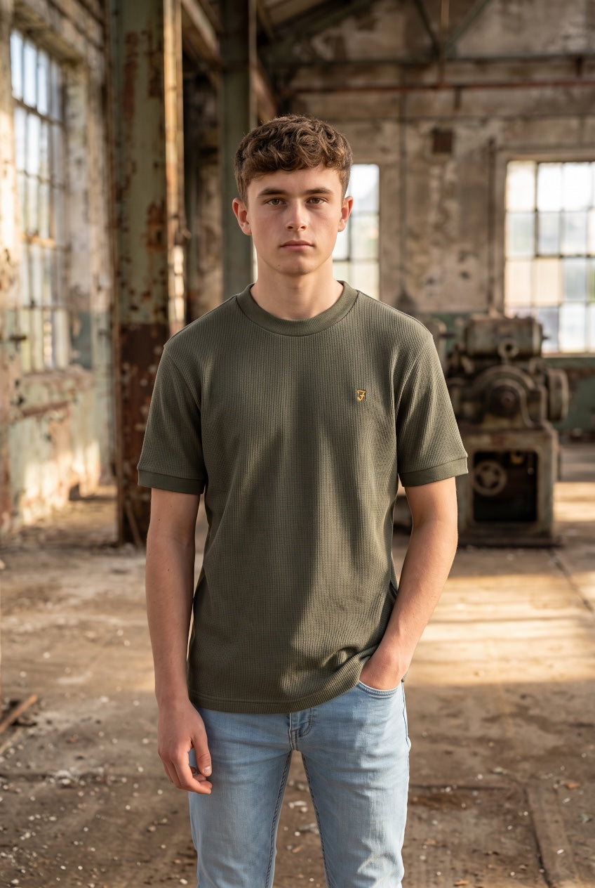 FARAH GREEN PAINE WAFFLE SS TEE