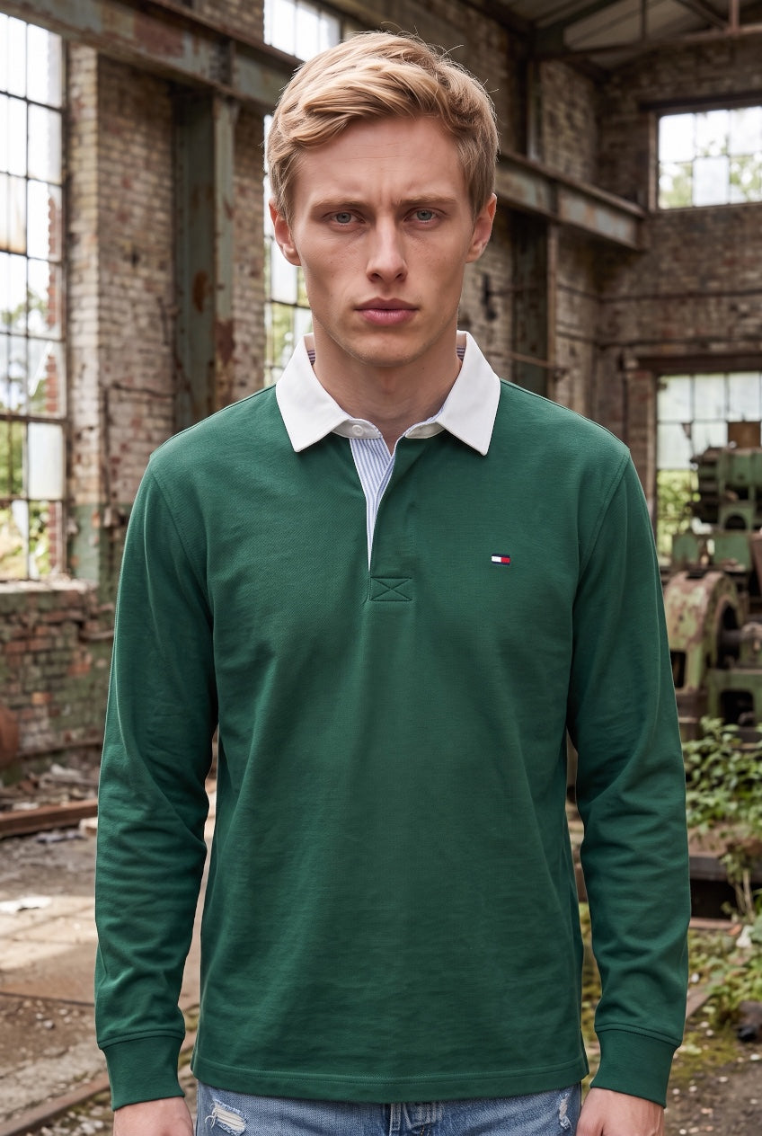 TOMMY JEANS  GREEN RLX ESS BADGE RUGBY SHIRT