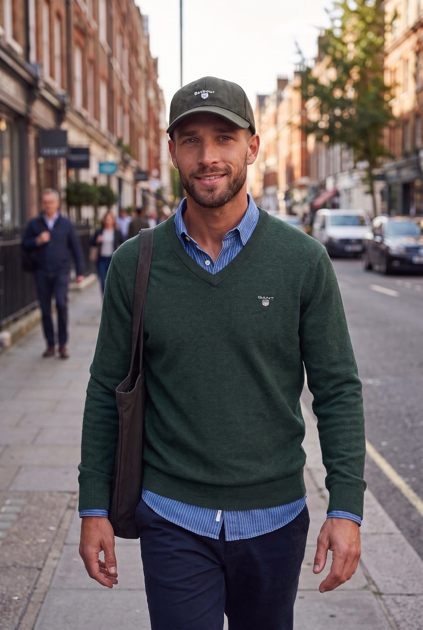 GANT GREEN SUPERFINE LAMBSWOOL V NECK