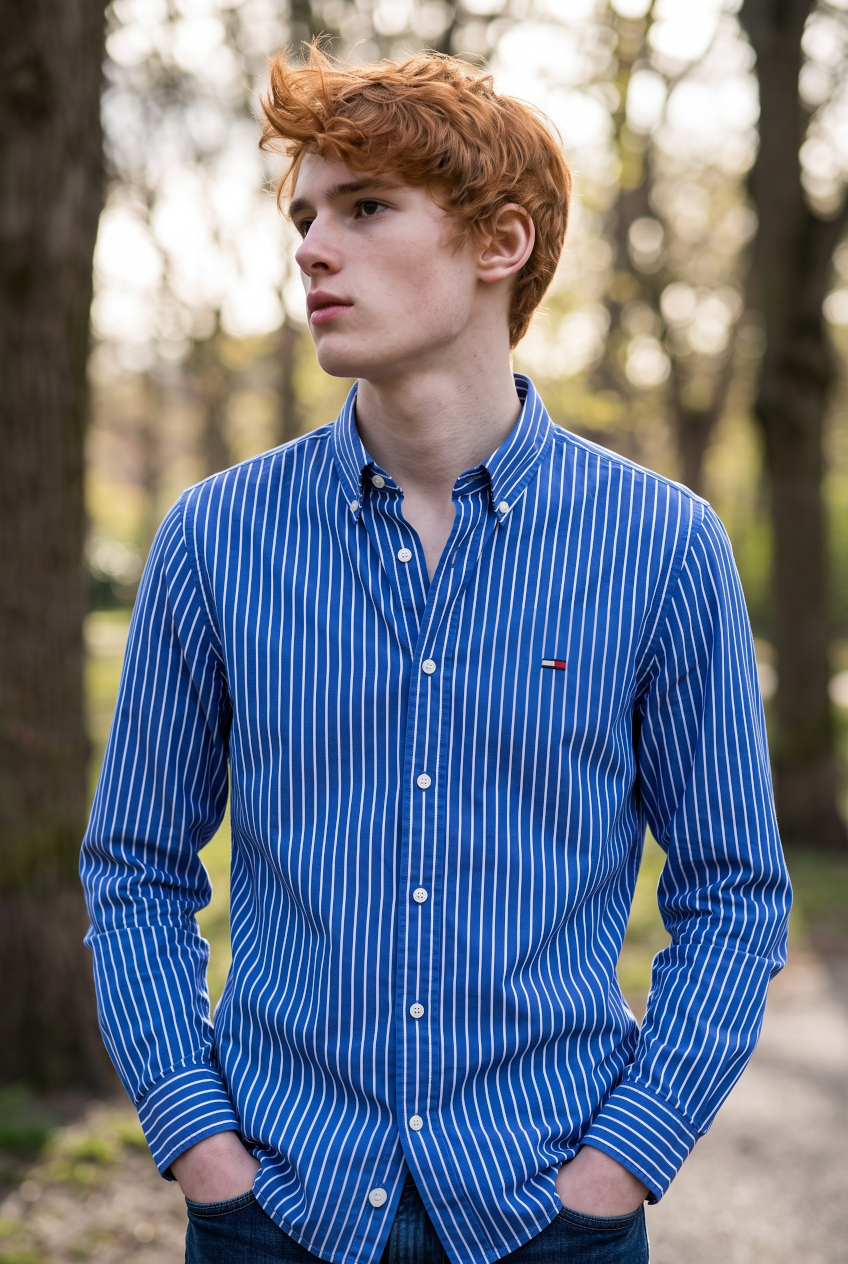 TOMMY HILFIGER  BLUE STRIPE FLEX HAIRLINE POPLIN SHIRT