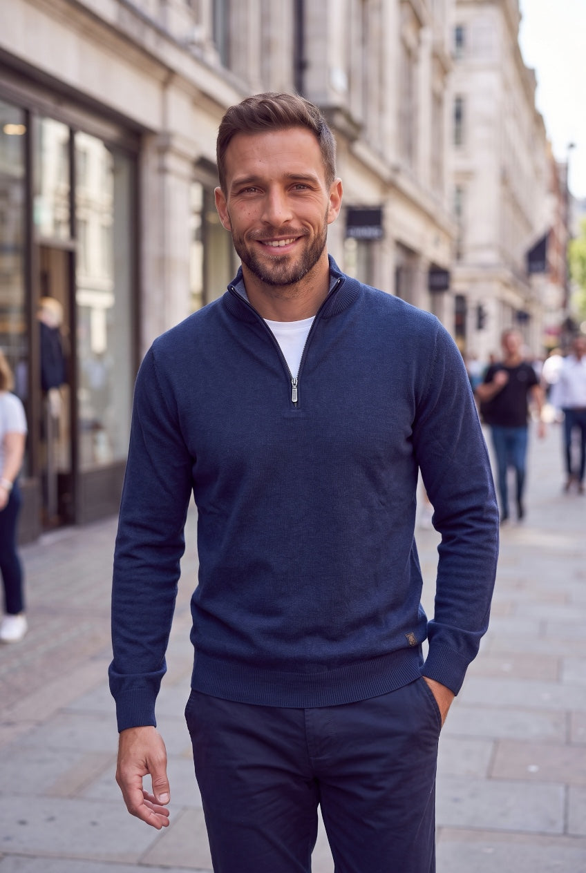 6TH SENSE HARRY INDIGO ZIP SWEATER