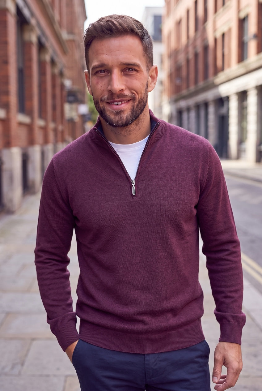 6TH SENSE HARRY WINE ZIP SWEATER
