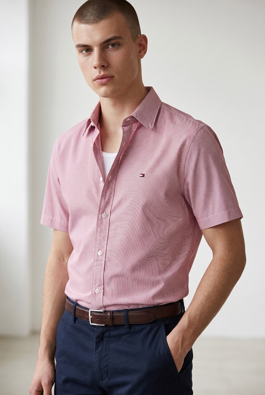 TOMMY HILFIGER FLEX POPLIN HOUNDSTOOTH SHORT SLEEVE SHIRT
