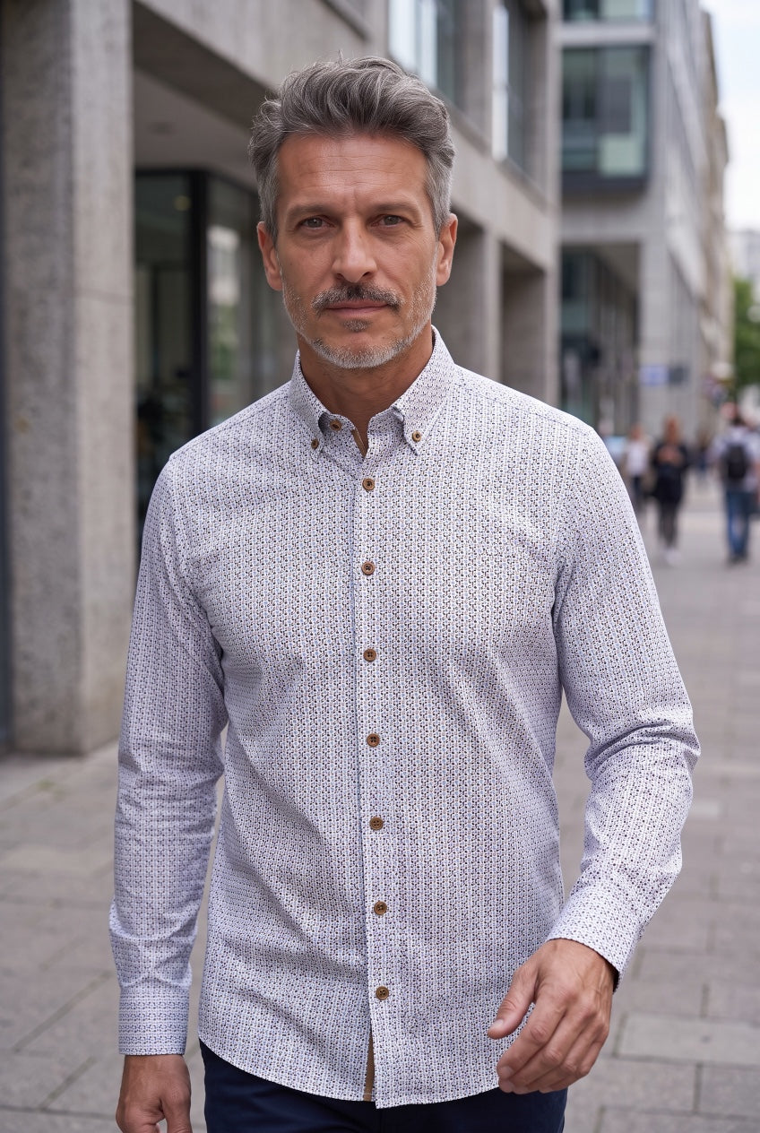 BUGATTI JESPER BEIGE PRINT SHIRT