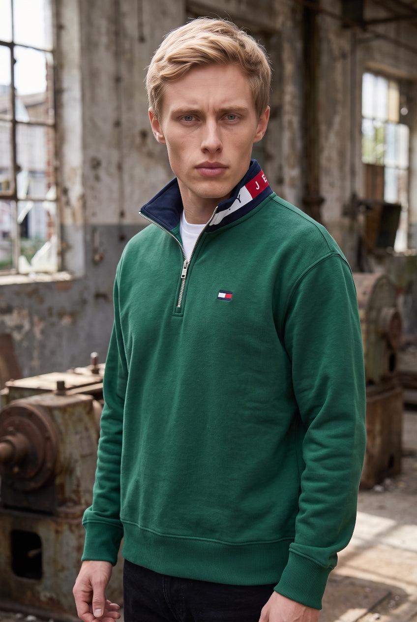 TOMMY JEANS  GREEN RLX BRANDED COLLAR SWEAT