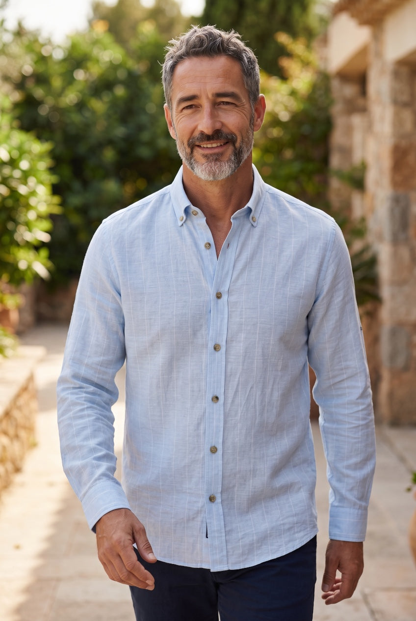LUCCIANO LINEN BLUE STRIPE SHIRT