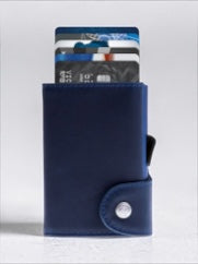 Indigo wallet with snap button and side tab