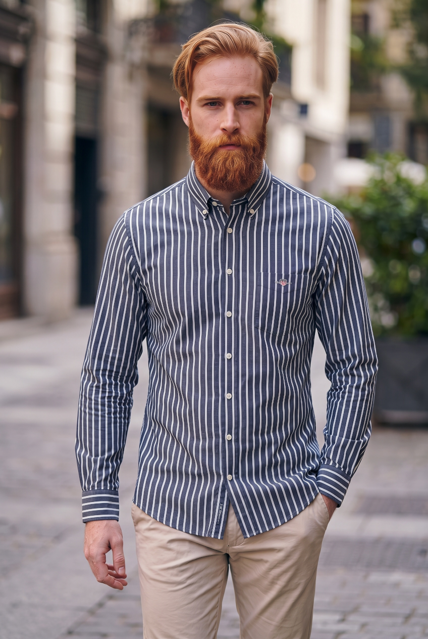 GANT BLUE POPLIN STRIPE SHIRT
