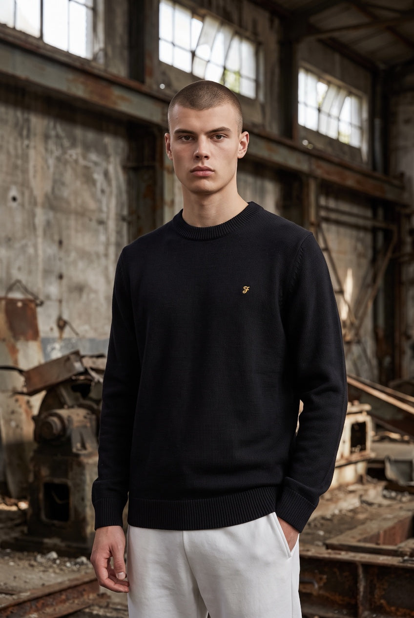 FARAH NAVY SHEPARD CREW SWEATER