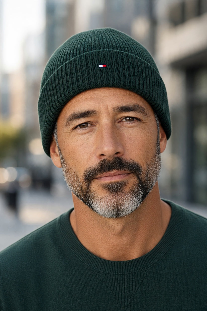 TOMMY HILFIGER  FLAG PIMA GREEN COTTON BEANIE