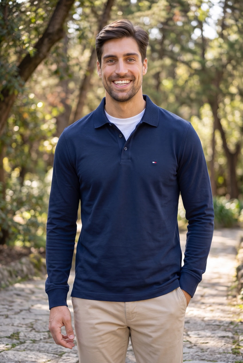 TOMMY HILFIGER  LS NAVY  PIQUE COLLAR INT REG POLO