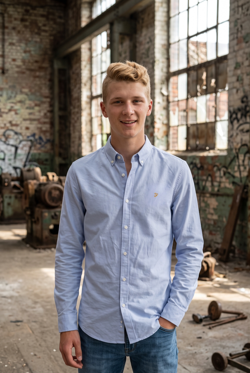 FARAH BLUE BREWER LONG SLEEVE SHIRT