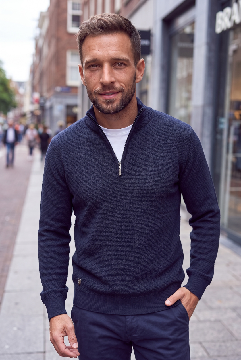 6TH SENSE ROWNY NAVY ZIP SWEATER