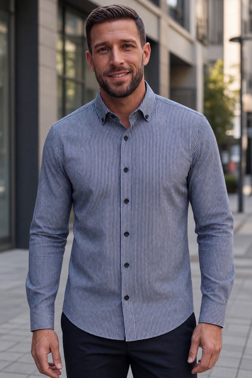 6TH SENSE STRIPE DRESS BLUE SHIRT