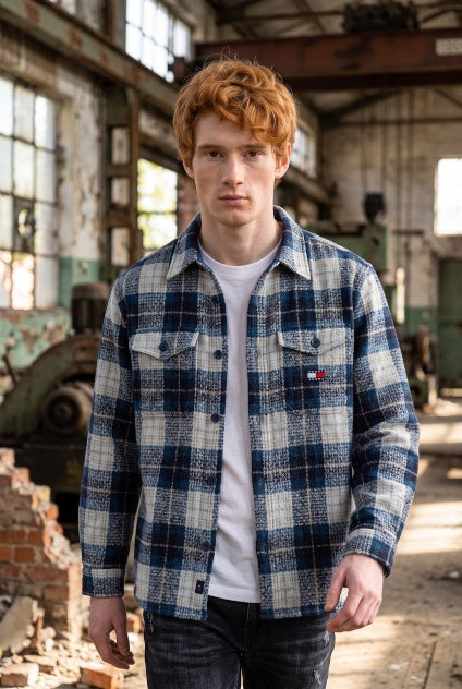 TOMMY JEANS  NAVY CHECK OVERSHIRT
