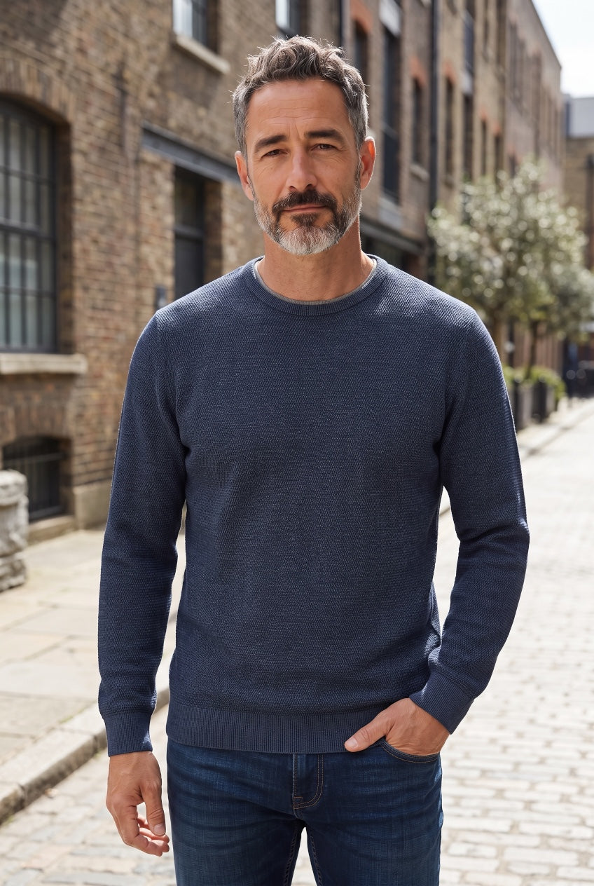 CASA MODA TOM navy men's crewneck sweater with long sleeves