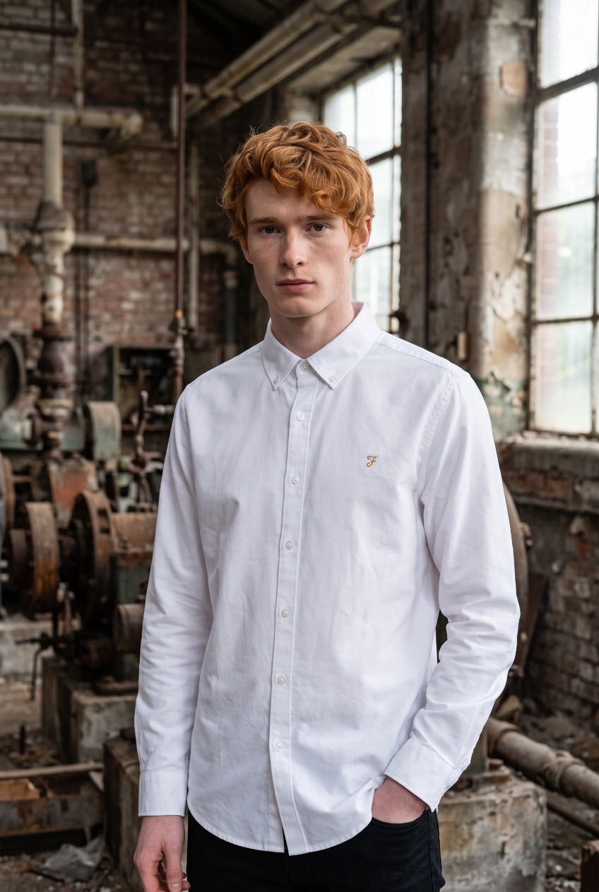 FARAH WHITE BREWER LONG SLEEVE SHIRT