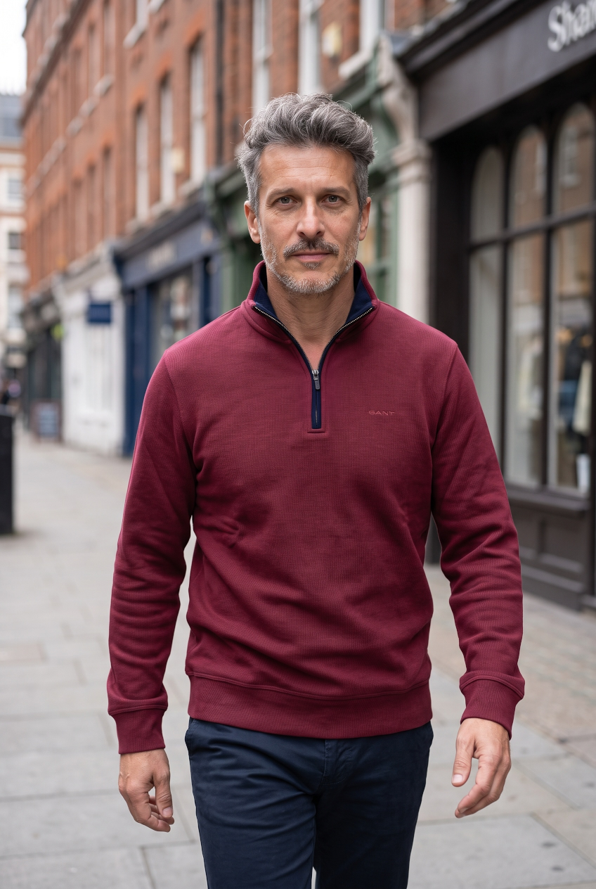 GANT WINE SACKER RIB 1/2 ZIP SWEATER